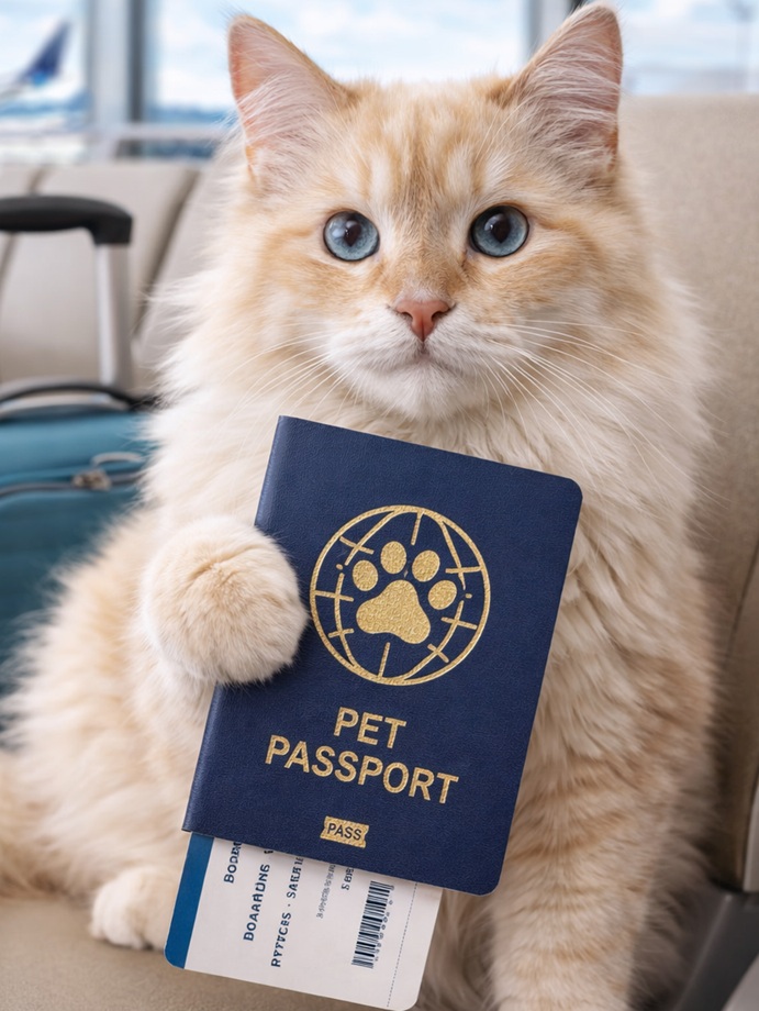 gato con pasaporte para viajar